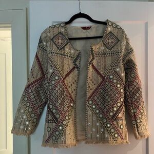Vintage 100% cotton Indian hand embroidered mirror work bead embellished jacket